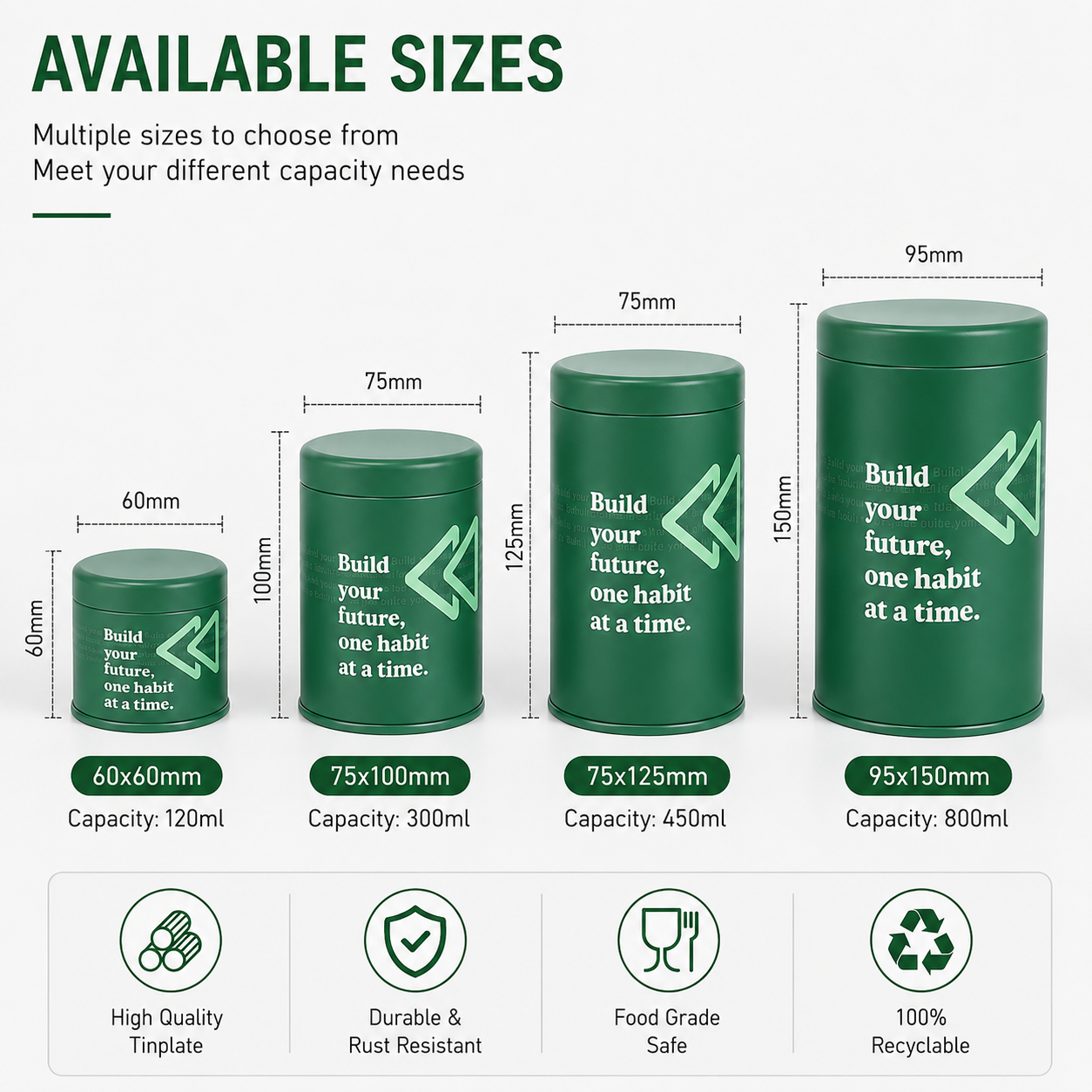 BT30151 Wholesale Printing Design Food Grade Airtight 250g 300g Coffee Bean Matcha Supplement Powder Cylinder Screw Cap Metal Tin Can