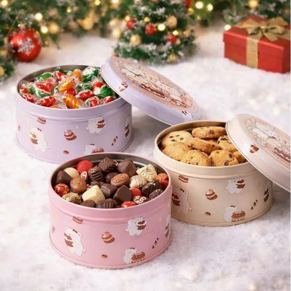 BT006715 Big Size Wholesale Custom Large Christmas Tin Cans Metal Round Box Storage Container Christmas Cracker Packaging