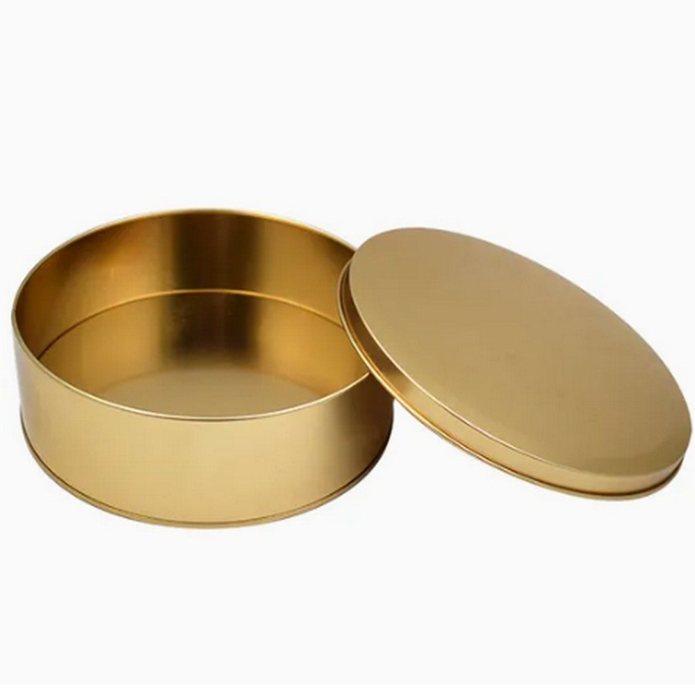 BT0172 Reusable Round Cookie Tin Can Custom Food Grade Metal Can Gold Embossed Biscuit Dream Cake Can Tin Box Brass Tin Container