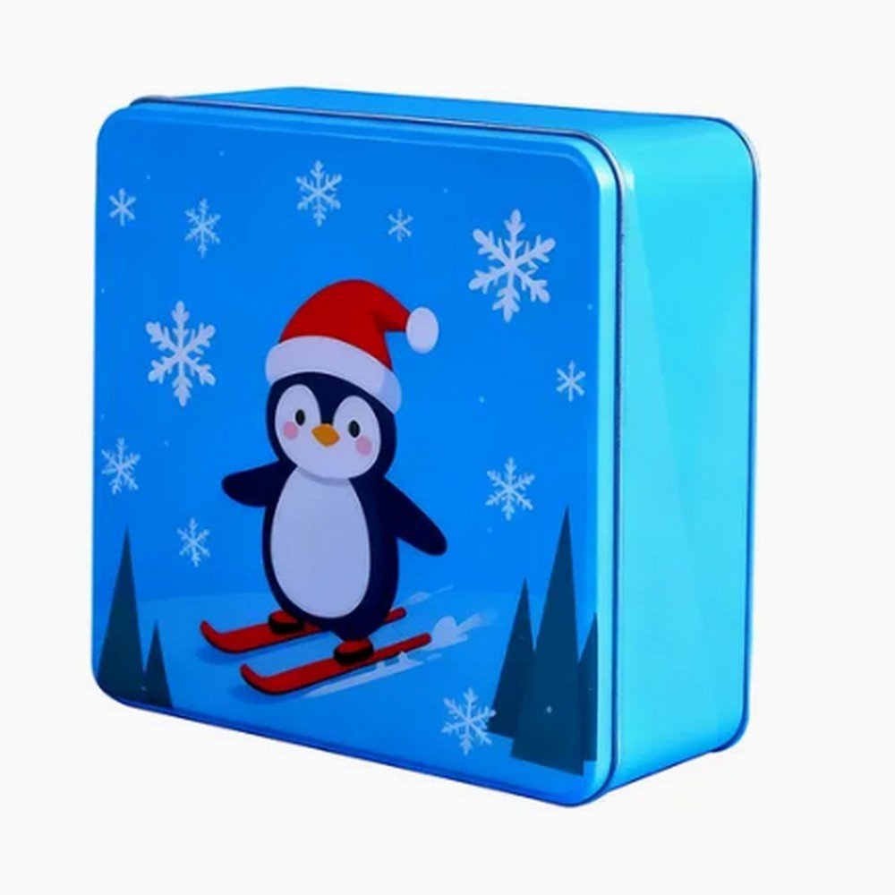 BT042807 Square Christmas Gift Tin Box, Empty Metal Cookie Candy Tin with Lid for Chocolate, Biscuits and Holiday Treats Packaging