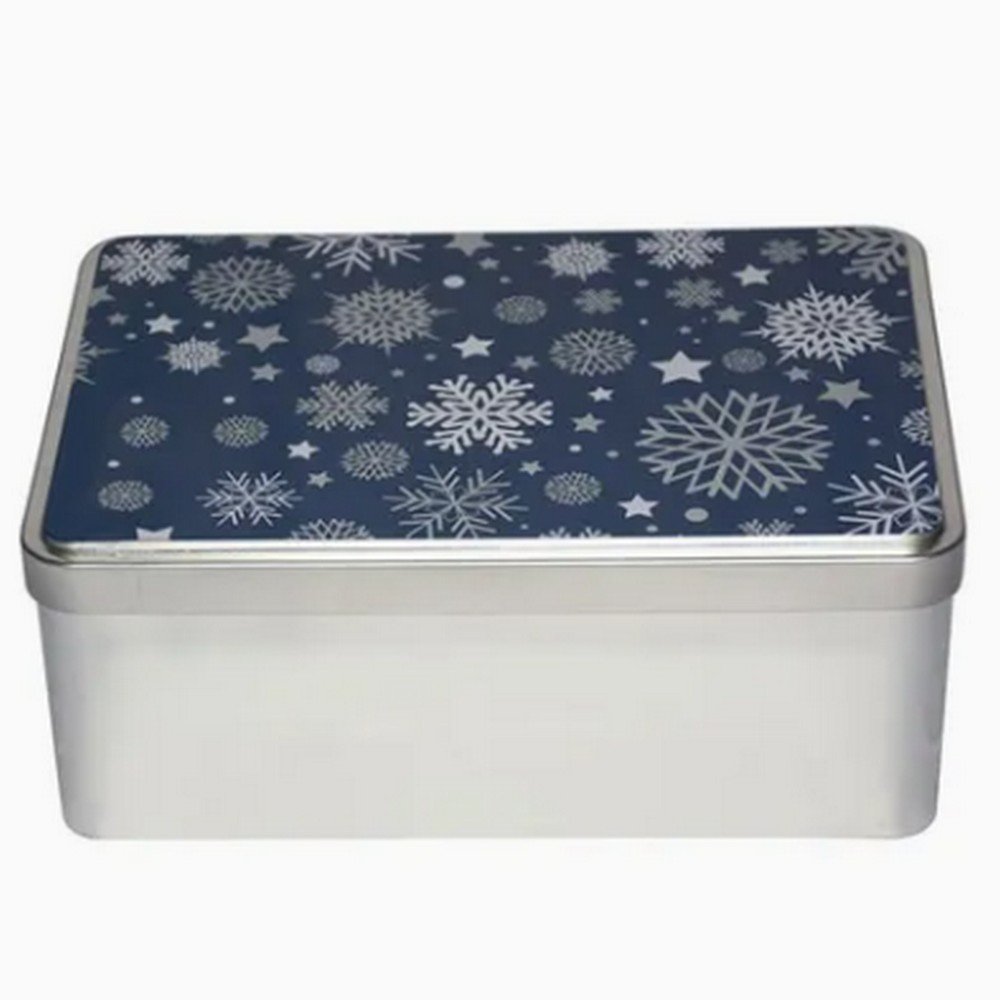 BT043191 OEM Custom Metal Hinged Tin Box Rectangular Gift/Candy/Cookie Metal Packaging Container Food Grade Silver Tin Jar Tin Box