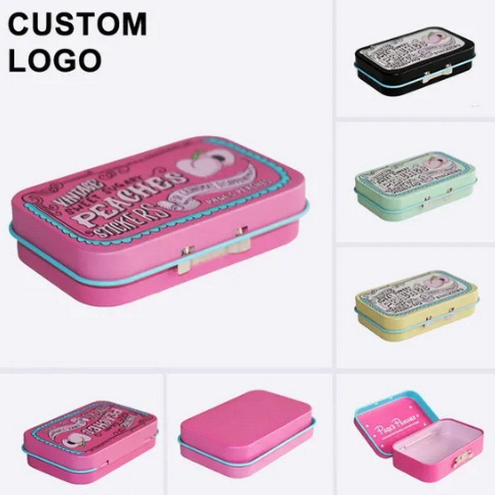 BT07153 Wholesale Custom Printing Child Resistant Metal Tin Box Rectangle Hinged Tin Can for Mint Packaging