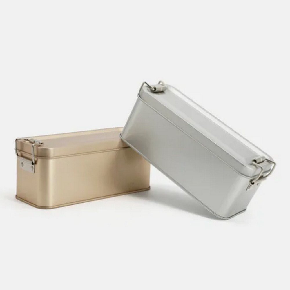BT08222 Wholesale Custom Tinplate Food Grade Cookie Candy Storage Rectangular Biscuit Metal Tin Box with Lid Buckle Lock