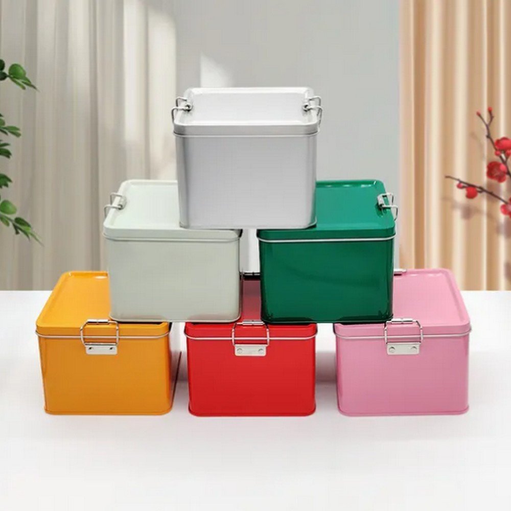 BT102131 Wholesale Food Grade Lunch Tin Box Metal Cookie Gift Tin Food Packing Rectangle Bake Cake Metal Cookie Tin in Enough Stock