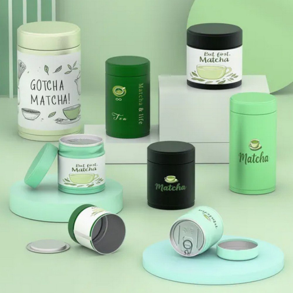 BT1118 Wholesales Round Metal Can Food Grade Matcha Powder 30g 50g 80g 100g 150g Coffee Tea Candy Airtight Containers with Lids Tea Tin