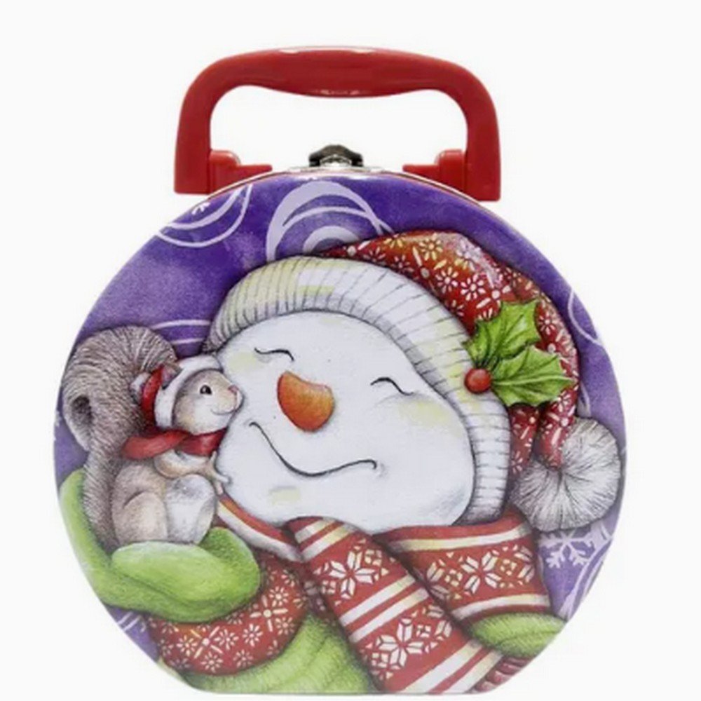 BTJ626843 Decorative Christmas Tin Box with Handle, 3D Embossing Metal Lunch Box for Food Chocolate Candy and Biscuit Packaging