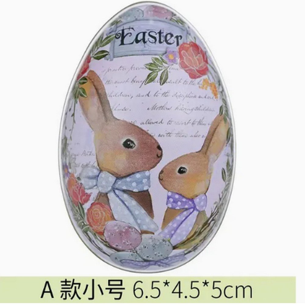 BTJ626912 Easter Egg Tin Box, Printed Bunny Rabbit Decor for Candy Chocolate Christmas and Easter Gift Packaging