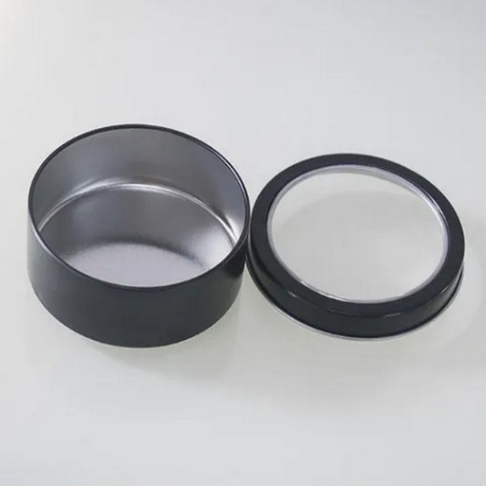 BTz057 Custom 25g Aluminum Tin with PVC Window, Hot Sale Empty Jar for Balm Lip Cosmetics and Saffron Packaging