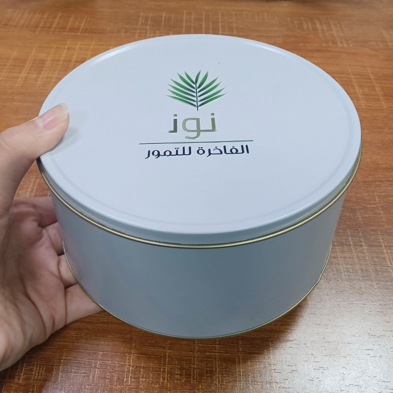 BT20121 Custom Embossed Tinplate 6 Inch Round Food Packaging Box Metal Tin Can for Dates Chocolate Cake Biscuit Cookie Tin Box Packaging