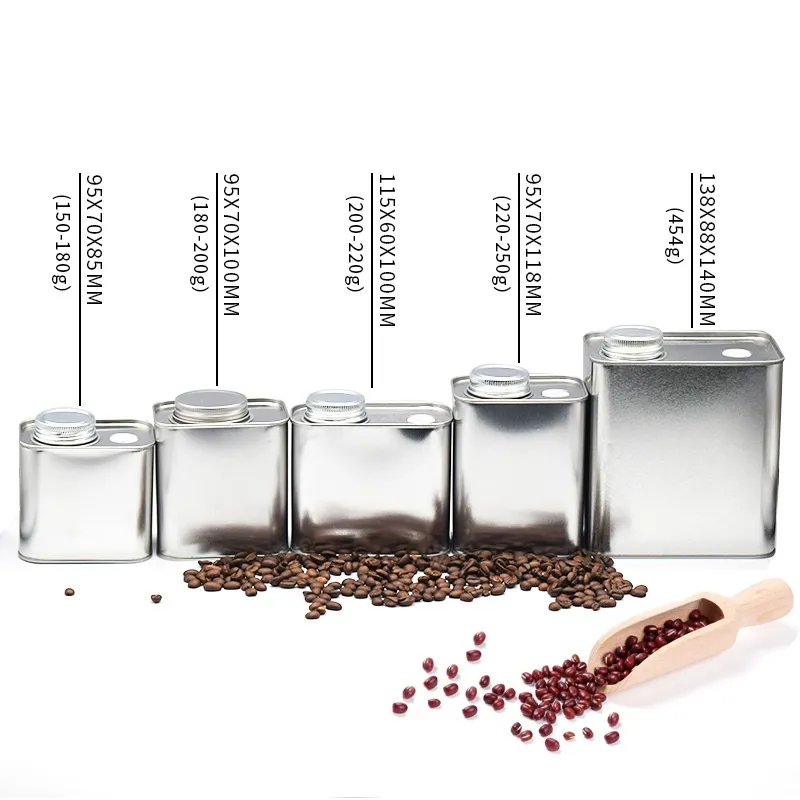 BT50121 Wholesale Empty Silver Tinplate Metal Can for Coffee Bean Packaging High Quality Rectangle Shape Craft Stickers Use/Metal Tin Can