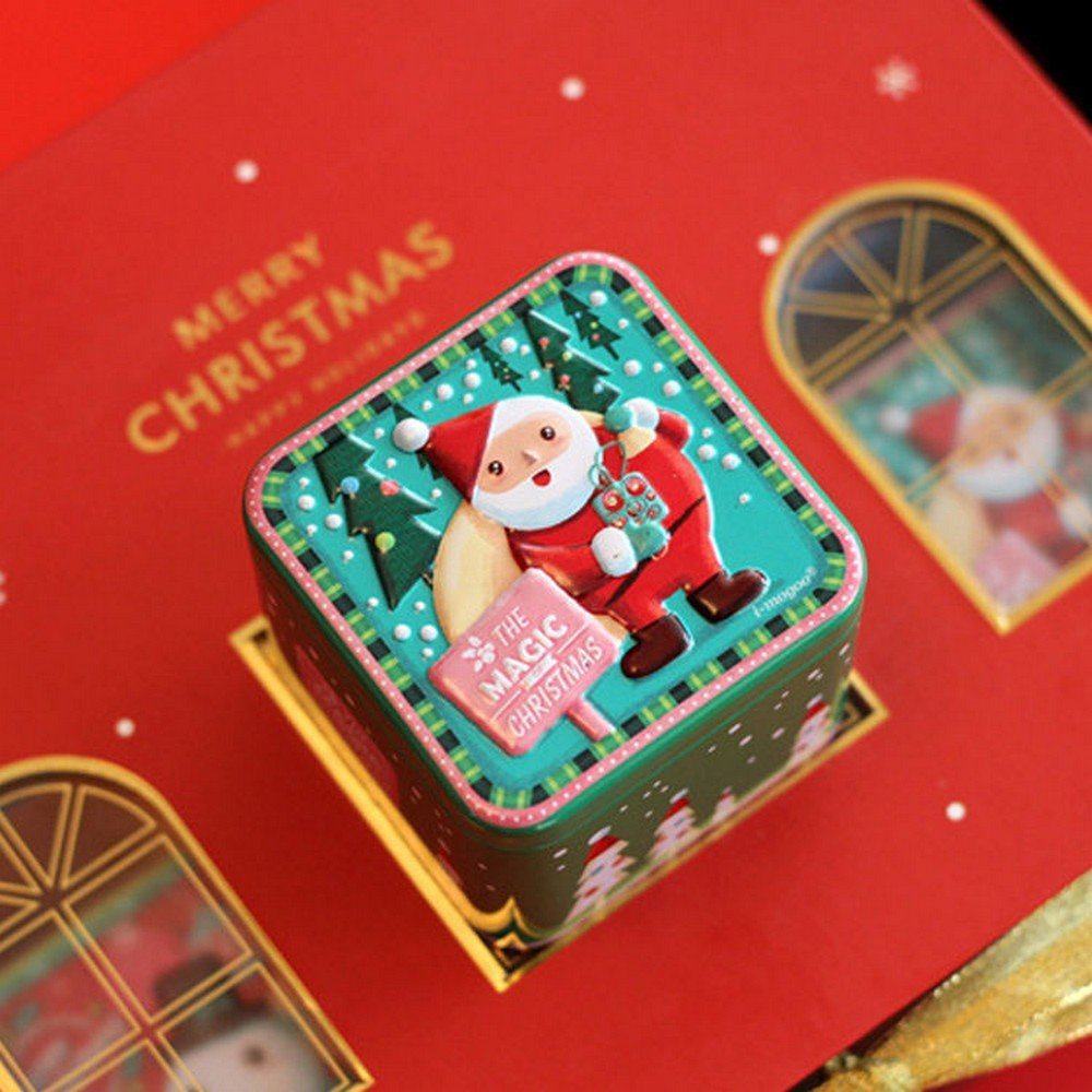 BT252122 Custom Printed Embossed Square Food Grade Vintage Christmas Cookie Tin Box for Chocolate Cake Candy Packaging