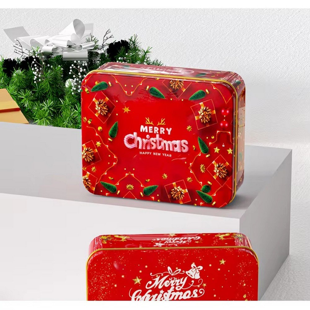 BT251181  Custom Christmas Tin Box for Biscuits Cookies Snacks Screen Printed Rectangle Glossy Finish Food Packaging