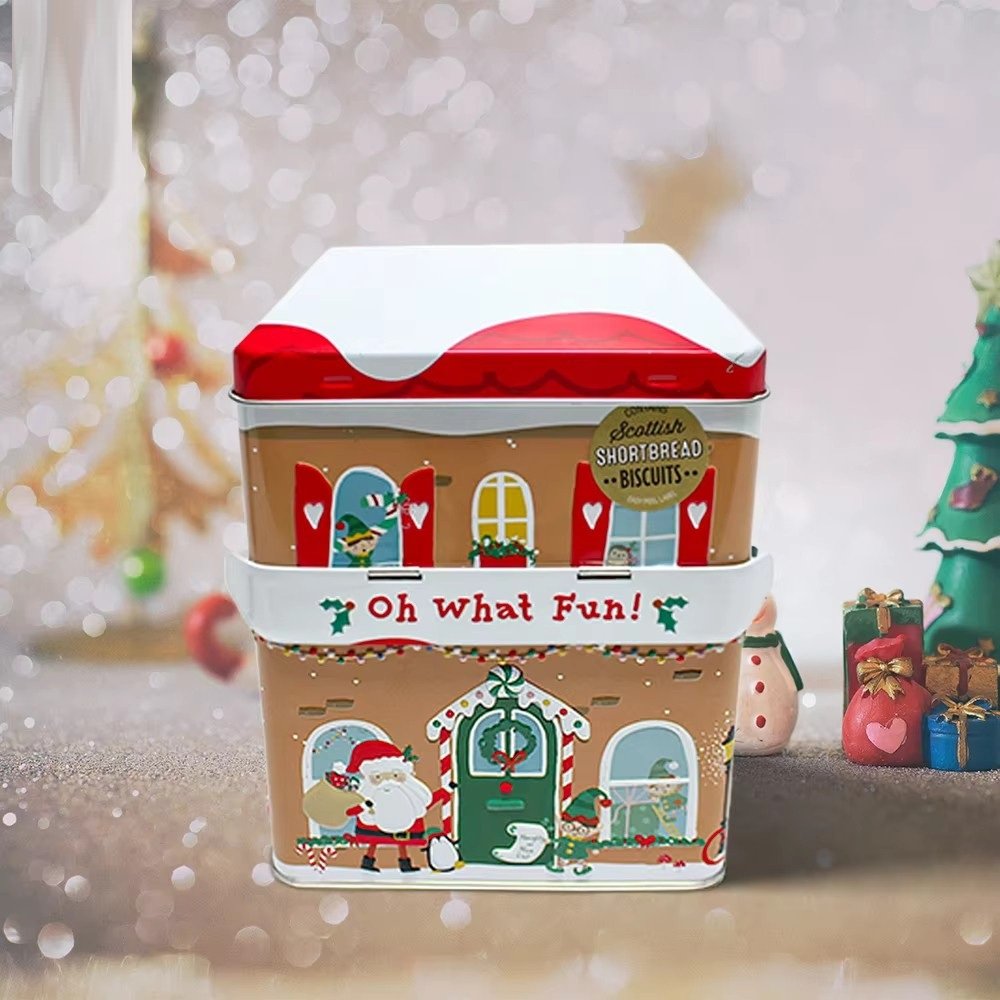 BT252137 Custom House Shaped Christmas Tin for Candy Cookie Holiday Gift 2026 New