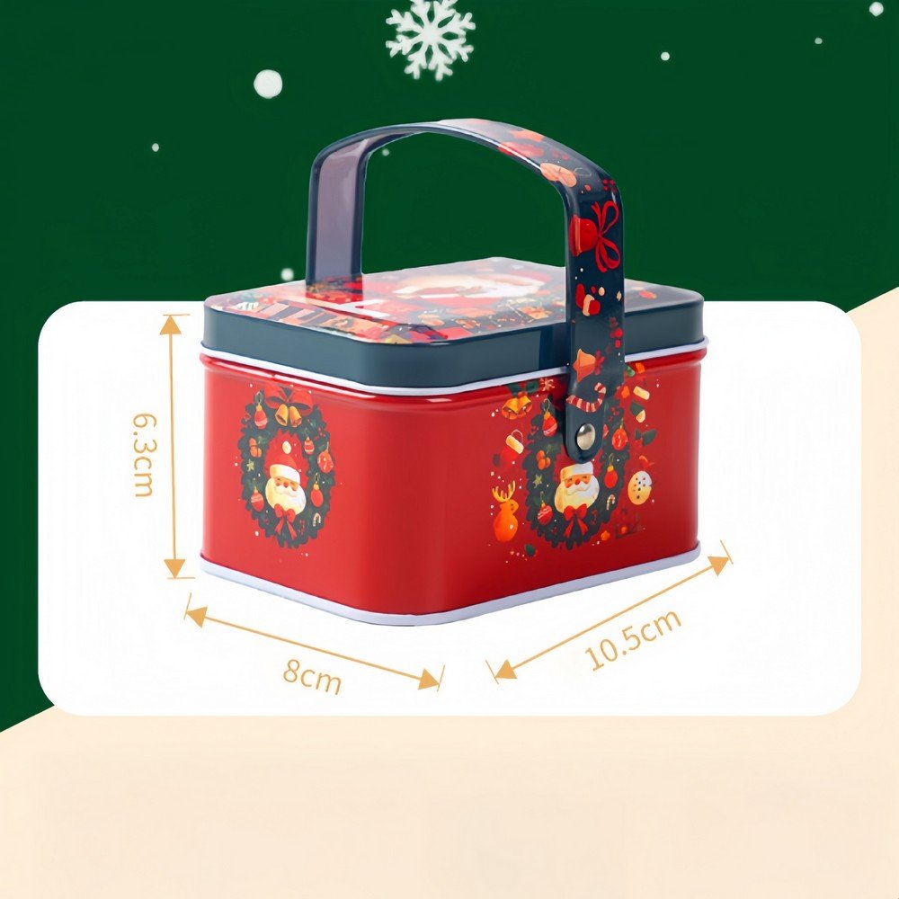 BT253155 Custom Logo Square Tinplate Christmas Cookie Tin Box with Santa Claus Handheld for Candy Cake Biscuit Sweet Gift Packaging